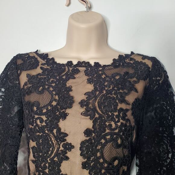 Alice + Olivia Jae Lace Open Back Maxi Dress Gown Black Mermaid Cocktail Size 8 - Picture 6 of 16